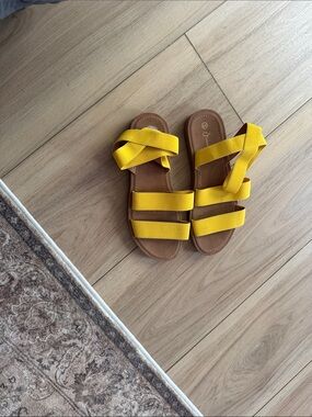 Yellow Strappy Slide Sandals